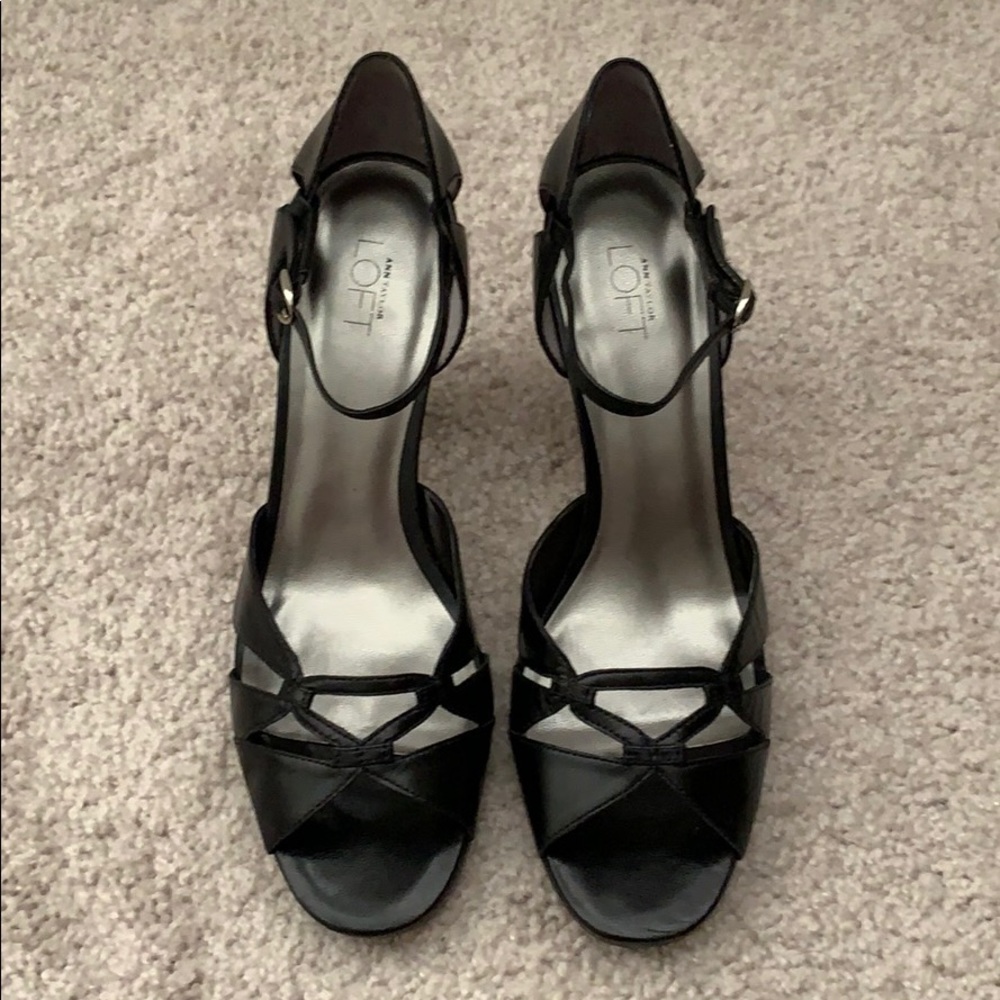 NIB LOFT Eliza Black Leather Peep-toe Ankle Strap High Heels Size 8.5